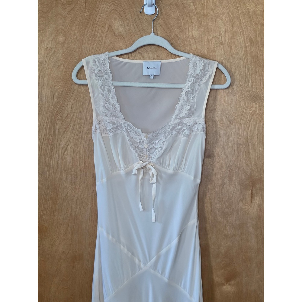NWT Reformation Saphira Lace Trim Maxi Slip Dress Ivory V-Neck Slip Dress XS
